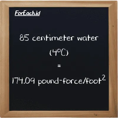 85 centimeter water (4<sup>o</sup>C) is equivalent to 174.09 pound-force/foot<sup>2</sup> (85 cmH2O is equivalent to 174.09 lbf/ft<sup>2</sup>)
